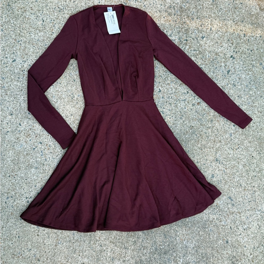 American Apparel Deep V Maroon Long Sleeve Dress - Size XS - NWT - Picture 8 of 16